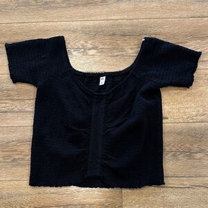 Brass Plum Black Textured Short Sleeve Cropped Top